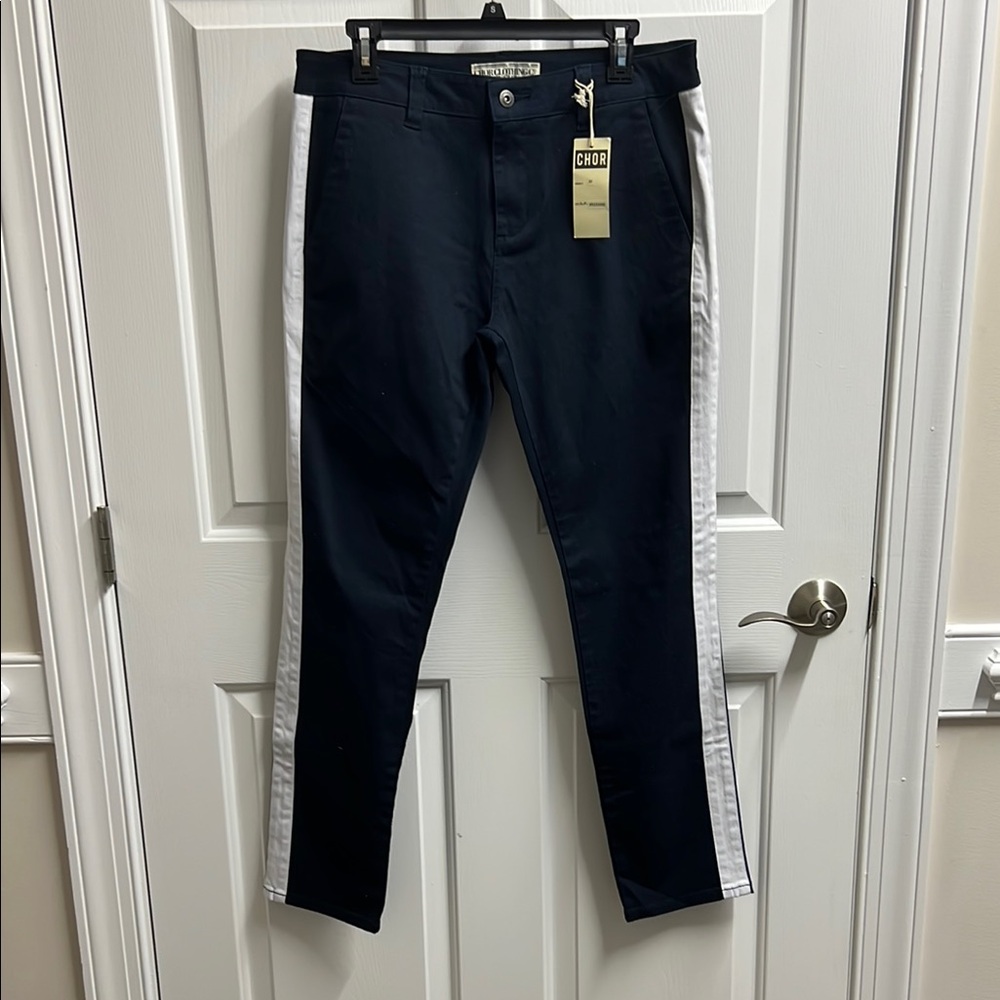 Chor Men's Dress Pants Navy Blue and White Stripe